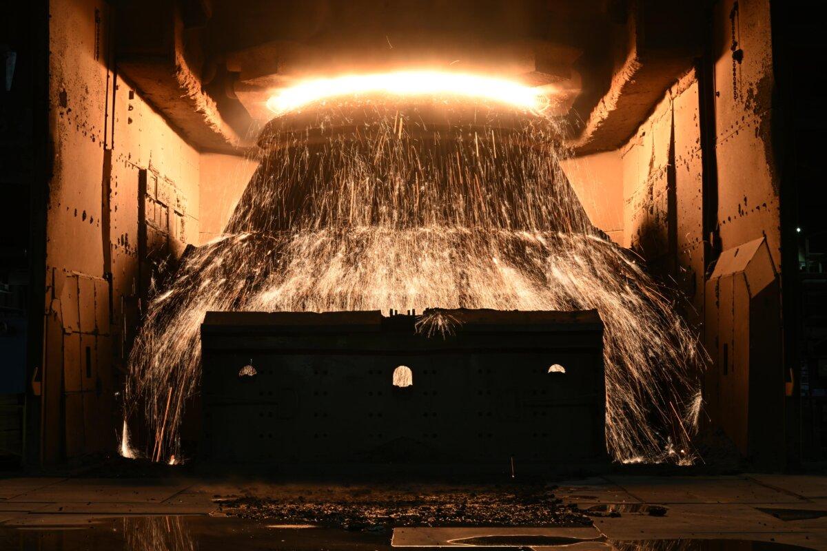 Molten steel is made in the BOS, slab caster and steel treatment factory at BlueScope Steelworks in Port Kembla, in Wollongong, Australia, on Feb. 9, 2024. (AAP Image/Dean Lewins)