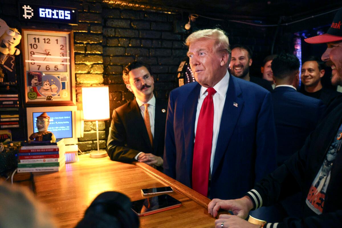 Republican presidential nominee, former U.S. President Donald Trump visits a cryptocurrency-themed bar called Pubkey in the West Village on Sept. 18, 2024, in New York City. (Spencer Platt/Getty Images)