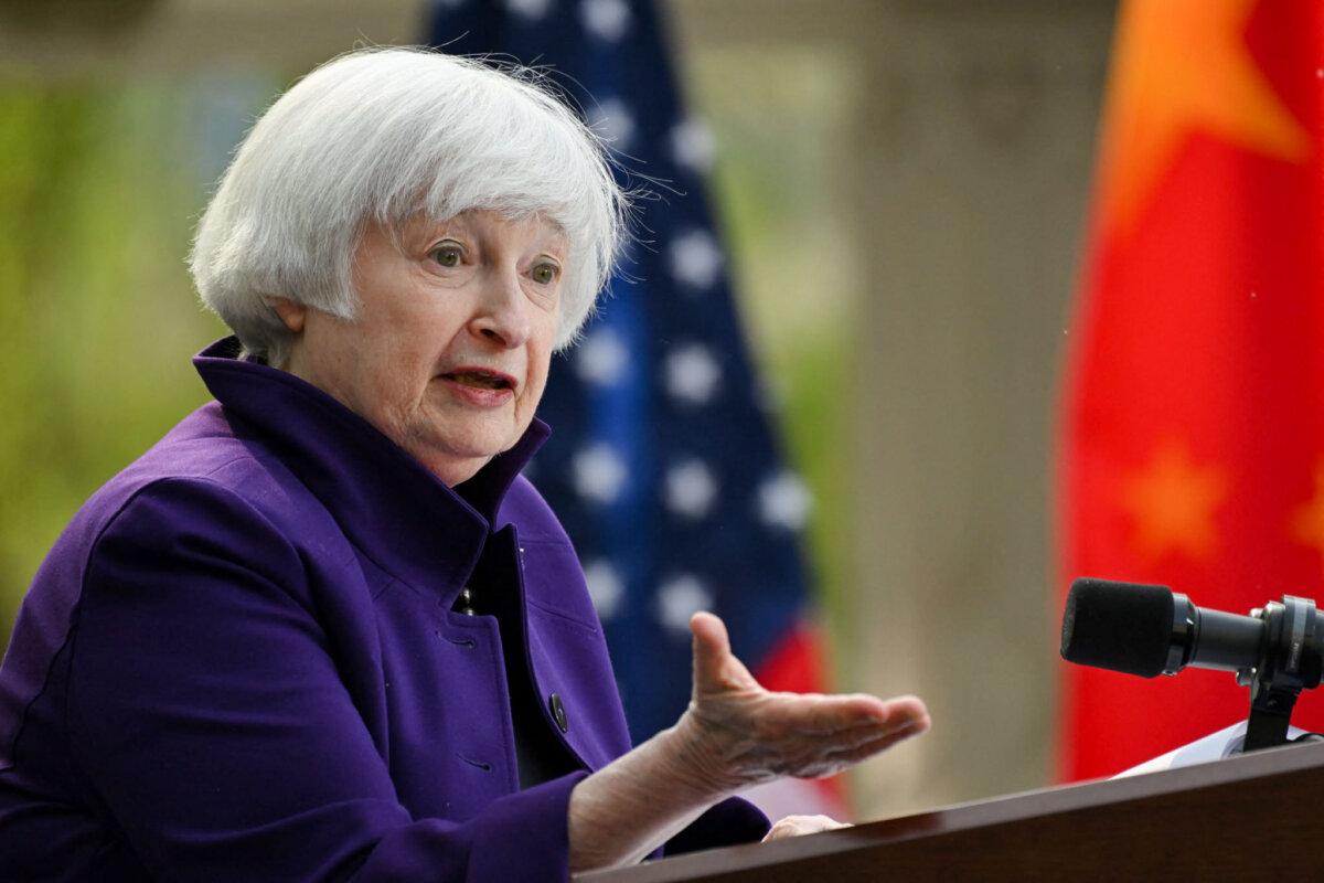 U.S. Treasury Secretary Janet Yellen attends a press conference at the U.S. ambassador's residence in Beijing on April 8, 2024. (Pedro Pardo/AFP via Getty Images)