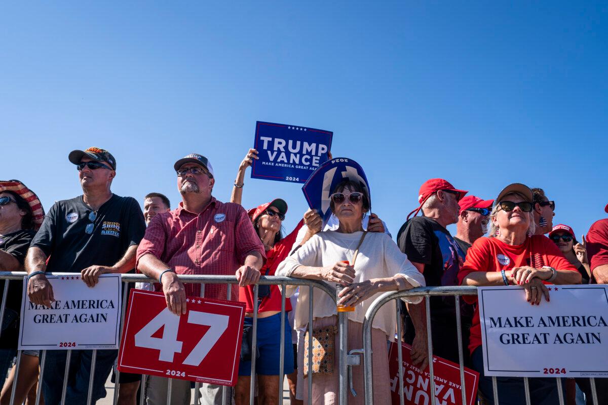 People attend Republican presidential nominee former President Donald J. Trumpâs rally at Aero Center Wilmington in Wilmington, N.C., on Sept. 21, 2024. (Madalina Vasiliu/The Epoch Times)