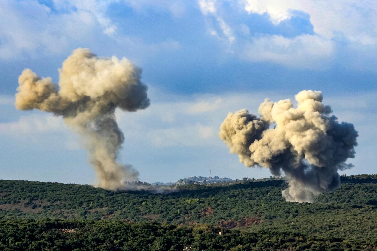 Smoke billows from the site of an Israeli strike that targeted the outskirts of the southern Lebanese village of Zibqin on Sept. 22, 2024. (Kawnat Haju/AFP via Getty Images)