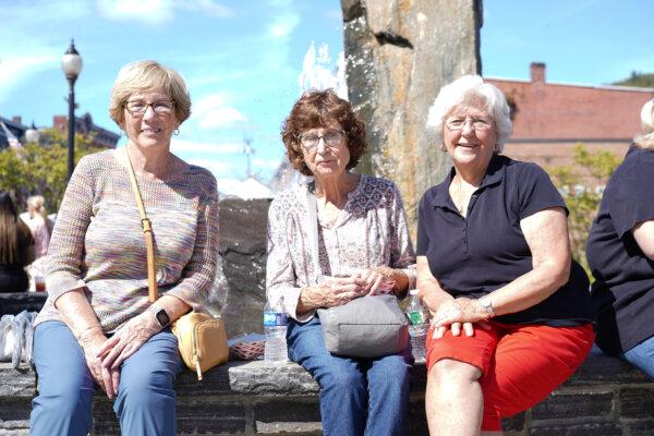(L–R) Sue Iovino, Peggy Costic, and Candy Spangenberg at the 31st Fall Foliage in Port Jervis, N.Y., on Sept. 22, 2024. (Cara Ding/The Epoch Times)