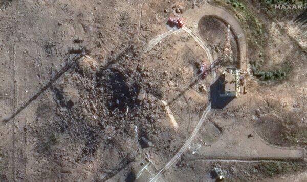 A satellite image of a closer view of a launch site after the launch failure of a Russian RS-28 Sarmat intercontinental ballistic missile, according to arms experts, at the Plesetsk Cosmodrome in northern Russia, on Sept. 21, 2024. (Maxar Technologies/Handout via Reuters)
