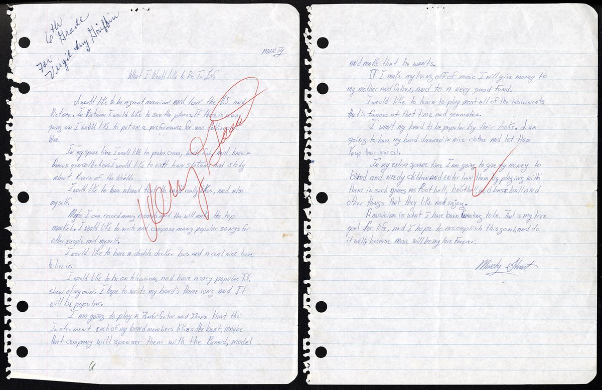 This essay was written by an 11-year-old Marty Stuart for a school assignment “What I Want to Be in Life.” (The Marty Stuart Collection/Country Music Hall of Fame and Museum)