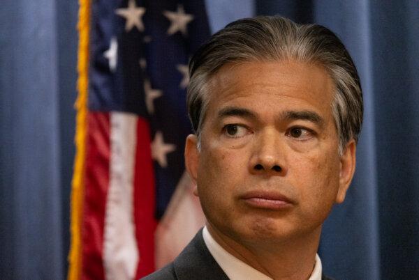 California Attorney General Rob Bonta speaks in Los Angeles on April 15, 2024. (John Fredricks/The Epoch Times)