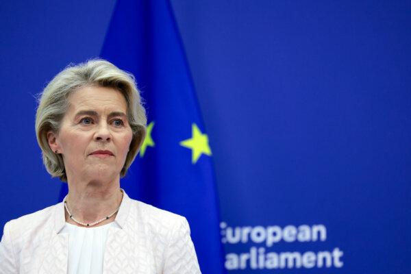 Ursula von der Leyen addresses the media during a press conference in Strasbourg, France, on July 18, 2024. (Johannes Simon/Getty Images)