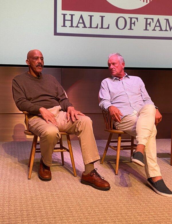 Willie Mays Aikens (L) and George Brett (R) were at the Baseball Hall of Fame in Cooperstown in May 2022. (Courtesy of Donald Laible)