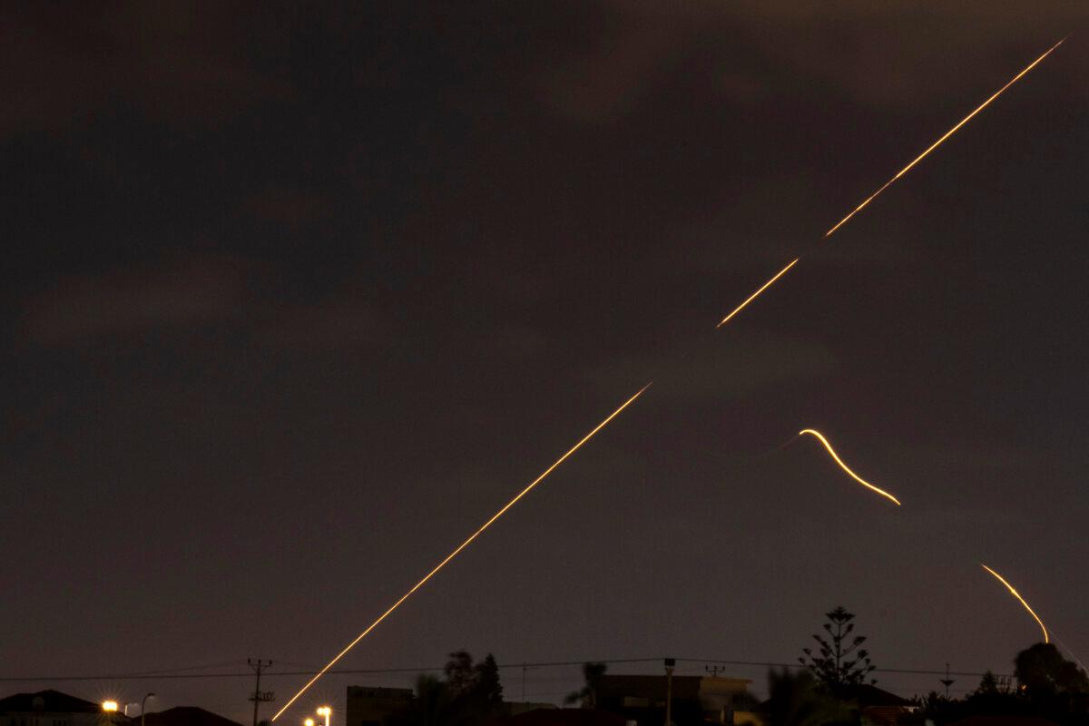 Israeli air defense system fires to intercept missiles over Hadera, Israel, on Oct. 1, 2024. (Ariel Schalit/AP Photo)