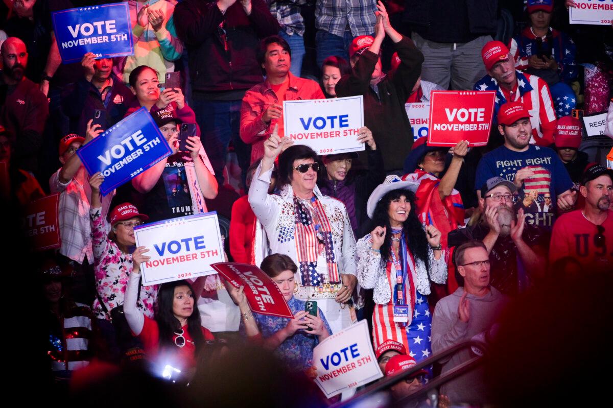 People at a campaign rally for Republican presidential nominee former president Donald Trump, at a Leeâs Family Forum in Henderson, Nev., on Oct. 31, 2024. (Jacob Kepler for The Epoch Times)
