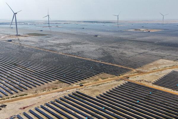 Solar panels installed at the Adani Green Renewable Energy Plant in Khavda, India, on Oct. 15, 2024 . (Punit Paranjpe/AFP via Getty Images)