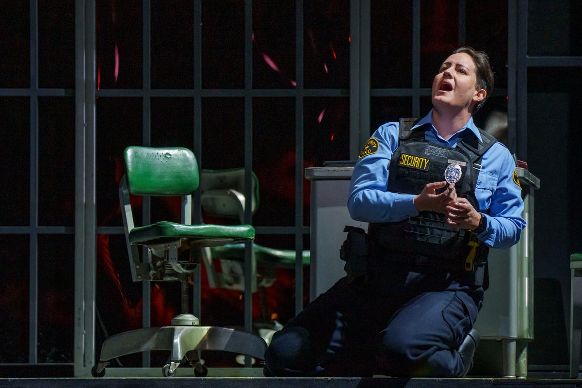 Leonore (Elza van den Heever) sings about her plan to rescue her love, Florestan, in Lyric Opera Chicago's production of Beethoven's "Fidelio." (Todd Rosenberg)
