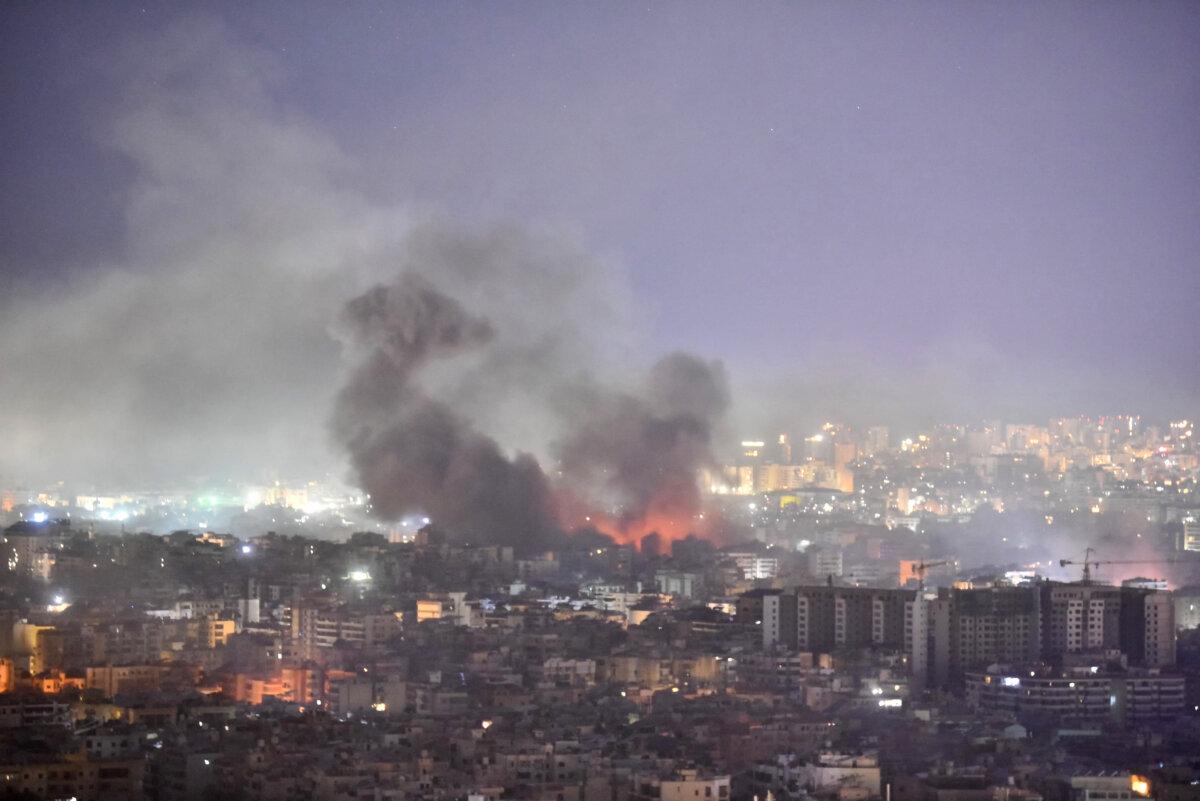 Smoke rises from the site of an Israeli airstrike that targeted a neighborhood in a southern Beirut suburb, on Oct. 3, 2024. (Fadel Itani/AFP via Getty Images)
