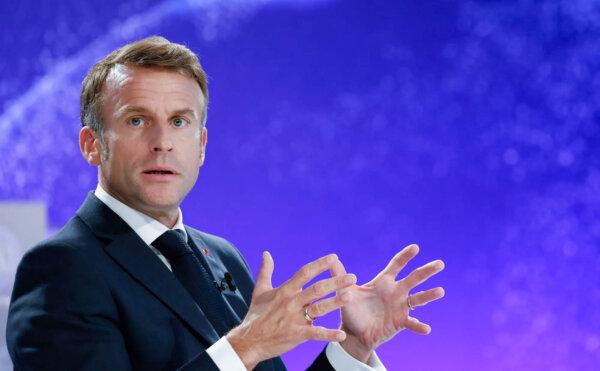 French President Emmanuel Macron speaks at the ‘Berlin Global Dialogue 2024’ event at the European School of Management and Technology in Berlin, Germany, on Oct. 2, 2024. (Ludovic Marin/AFP/Getty Images)