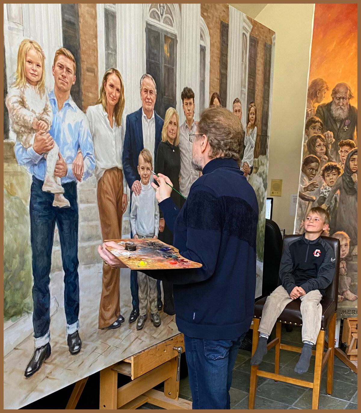 Artist Igor Babailov paints Thatcher Hill. Babailov painted each Hill family member directly from life for this group portrait. (Courtesy of Igor Babailov)