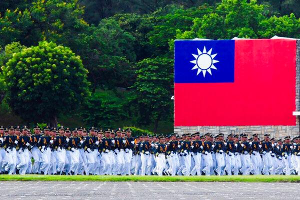 Students from Taiwan's Military Academy march during the academy's 100th anniversary ceremony in Kaohsiung, Taiwan, on June 16, 2024. (Sam Yeh/AFP via Getty Images)