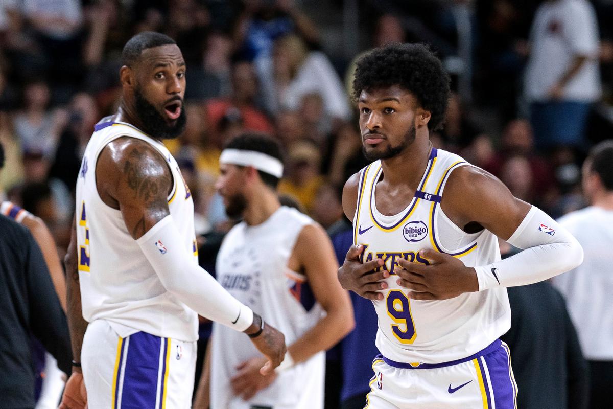 LeBron and Son Bronny James Play Together for First Time in Preseason Game for Lakers