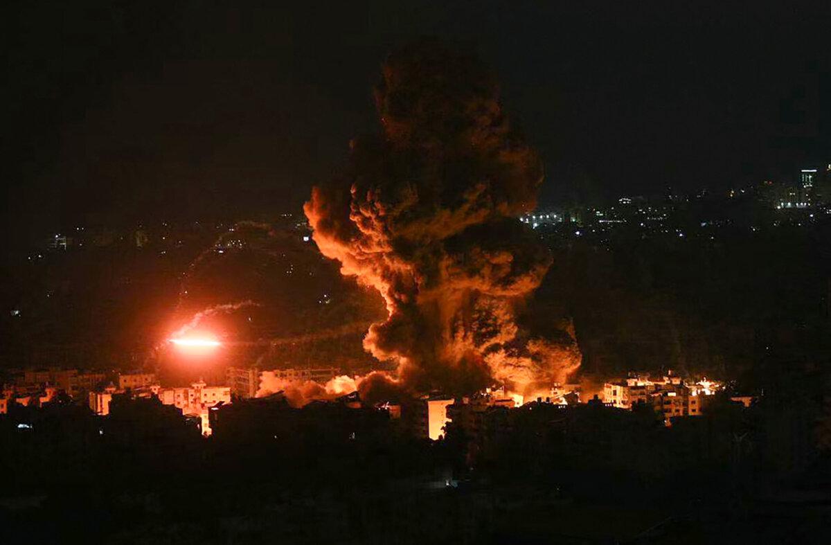 Smoke rises from the site of an Israeli airstrike that targeted a neighborhood in Beirut's southern suburb late Oct. 6, 2024. (Stringer/AFP via Getty Images)