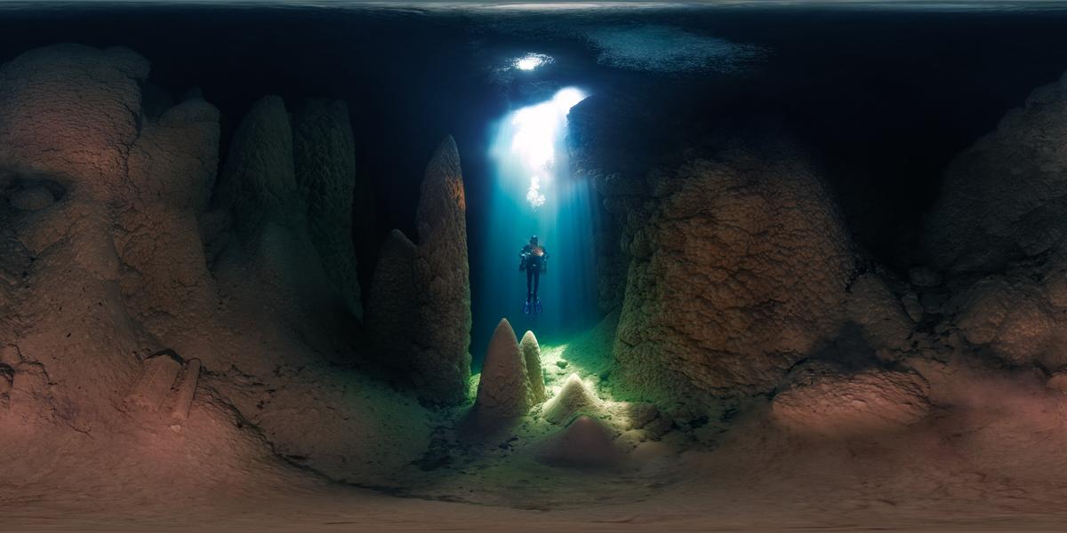 VR/360 category winner is Marcio Cabral from Brazil for his immersive underwater image taken in the waterfilled cave known as Anhumas Abyss. (© Marcio Cabral / The 15th Epson International Pano Awards via SWNS)