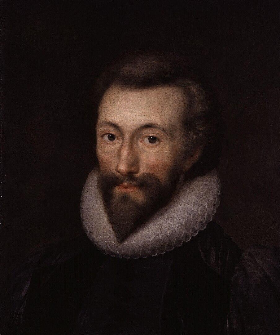 艾薩克‧奧利佛(Isaac Oliver)所繪製的詩人約翰‧鄧恩肖像畫,1622年作。布面油畫,53.3cm x 44.5cm。倫敦國家肖像館。(公有領域)