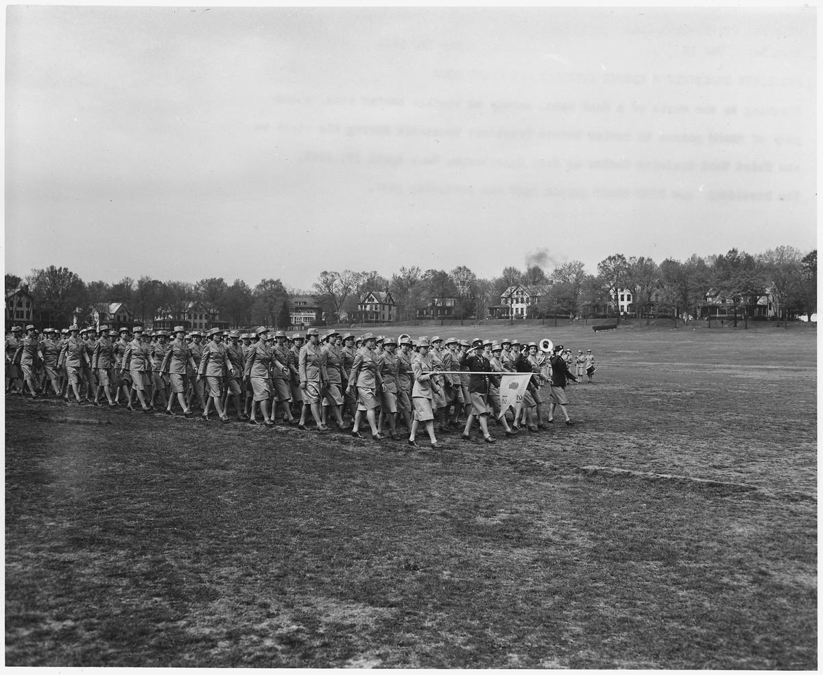President Roosevelt visited the Third WACC Training Center at Fort Oglethorpe, Ga. and saw 3000 WAACS parade past his reviewing post on April 17, 1943. The President. Franklin D. Roosevelt Library, National Archives. (Public Domain)