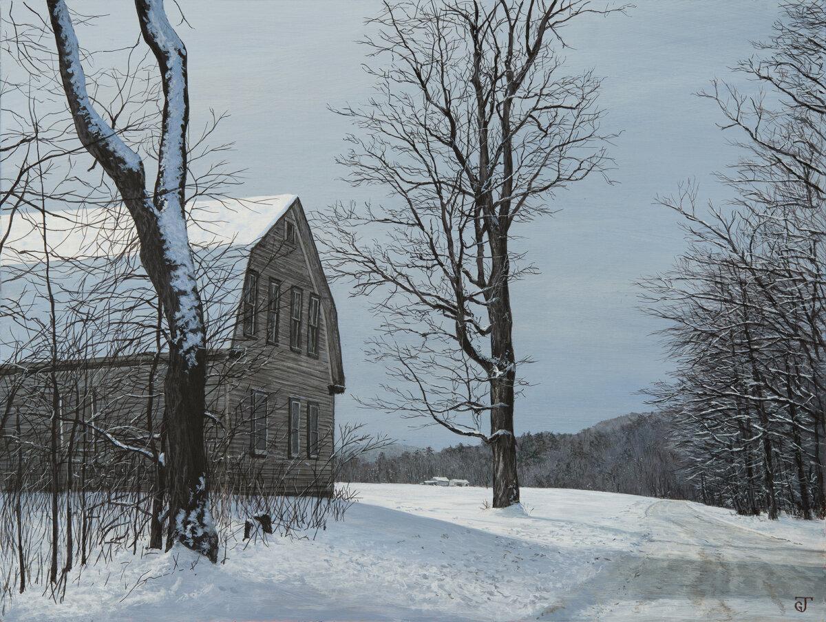 “The Road to Hammondsville,” 2024, by Jeff Gola. Egg tempera on panel; 18 inches by 24 inches. (Courtesy of Art Renewal Center)