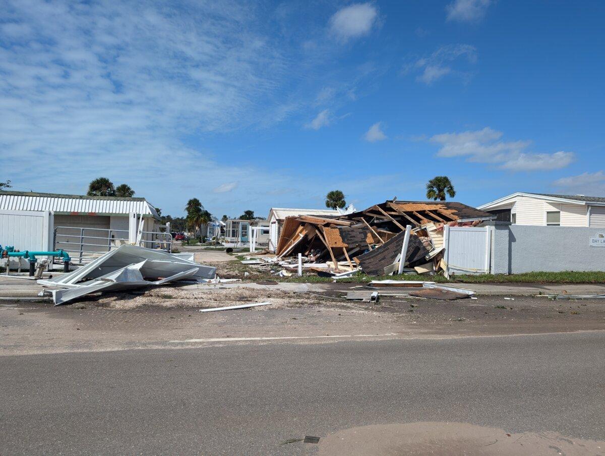 Some mobile homes in Nokomis, Florida, sustained significant damage from Hurricane Milton on Oct. 10, 2024. (Jacob Burg/The Epoch Times)