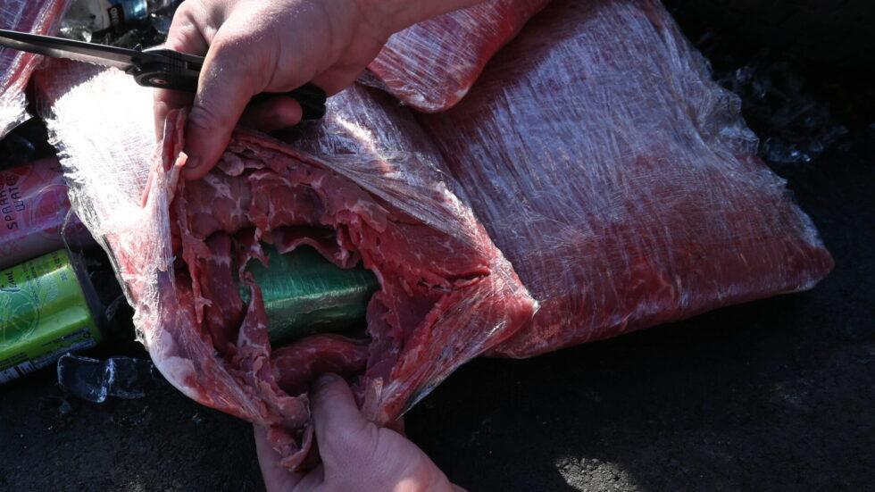 Authorities found packages of fentanyl hidden in beef during a traffic stop on Interstate 5 in Fresno County, Calif., on Oct. 3. (California Highway Patrol)