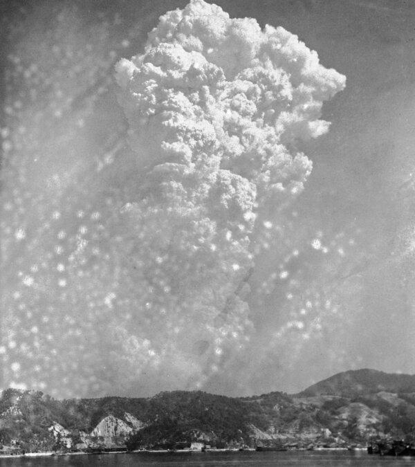 Smoke rises around 20,000 feet above Hiroshima, Japan, after the first atomic bomb was dropped, on Aug. 6, 1945. (AP Photo)