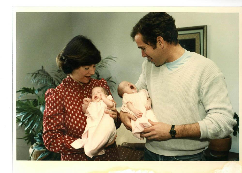 First Lady Laura Bush and President George W. Bush pose with their twin daughters in 1982. (Public Domain)