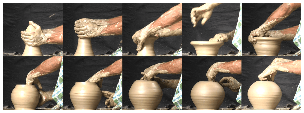 Wheel-throwing. (<a href="https://commons.wikimedia.org/wiki/User:Bluerasberry" target="_blank" rel="nofollow noopener">Bluerasberry</a>/<a href="https://en.wikipedia.org/wiki/Potter%27s_wheel#/media/File:Hand_positions_used_during_wheel-throwing_pottery.png" target="_blank" rel="nofollow noopener">CC BY-SA 3.0</a>)
