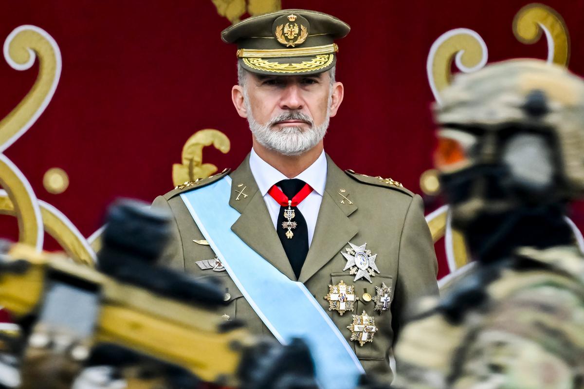King Felipe VI of Spain attends the National Day Military Parade in Madrid on Oct. 12, 2024. (Carlos Alvarez/Getty Images)
