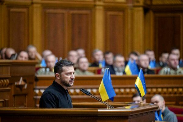 Ukraine's President Volodymyr Zelensky addresses lawmakers in Kyiv, Ukraine, on Oct. 16, 2024. (Andrii Nesterenko/Reuters)