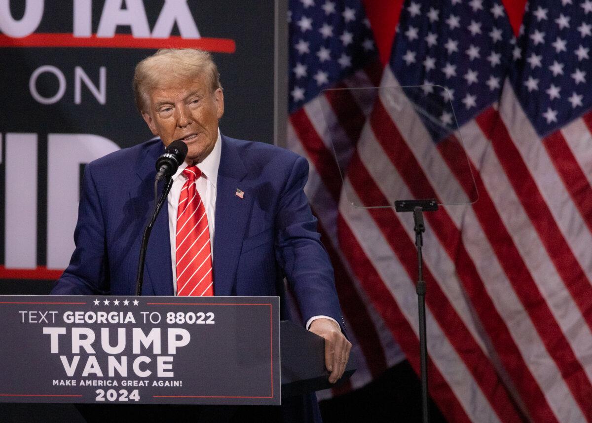 Former President Donald Trump speaks to supporters in Atlanta on Oct. 15, 2024. (John Fredricks/The Epoch Times)
