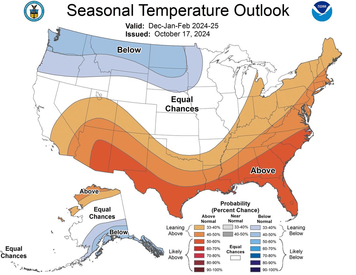 NOAA Expects Warm and Dry South, Cold and Wet North This Winter