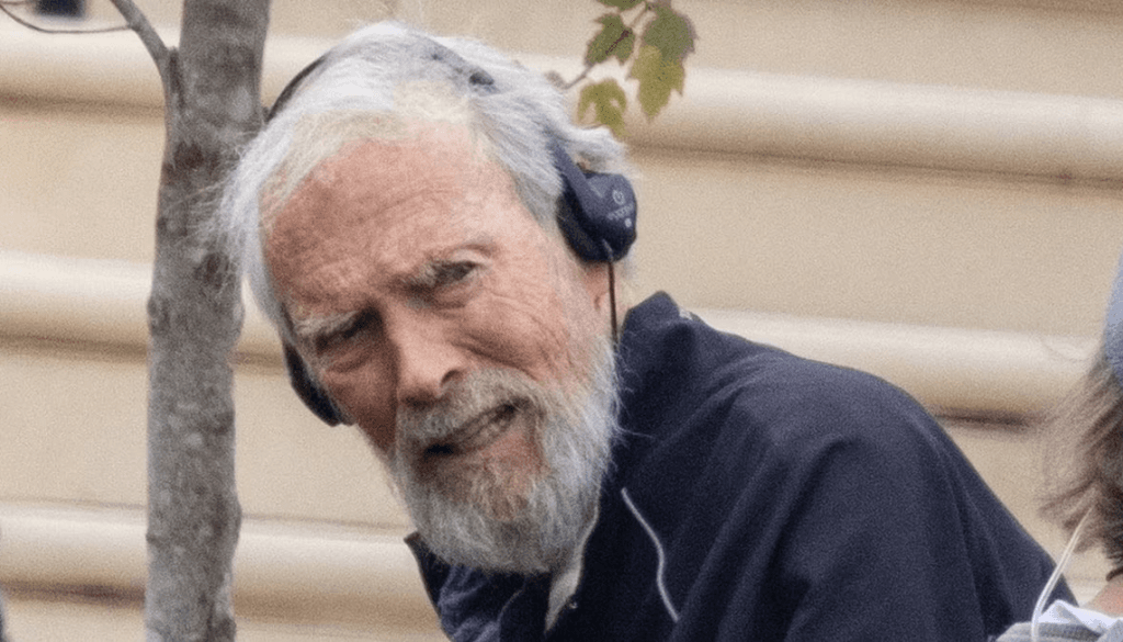 Director Clint Eastwood on the set of the courtroom drama "Juror No. 2." (Warner Bros.)