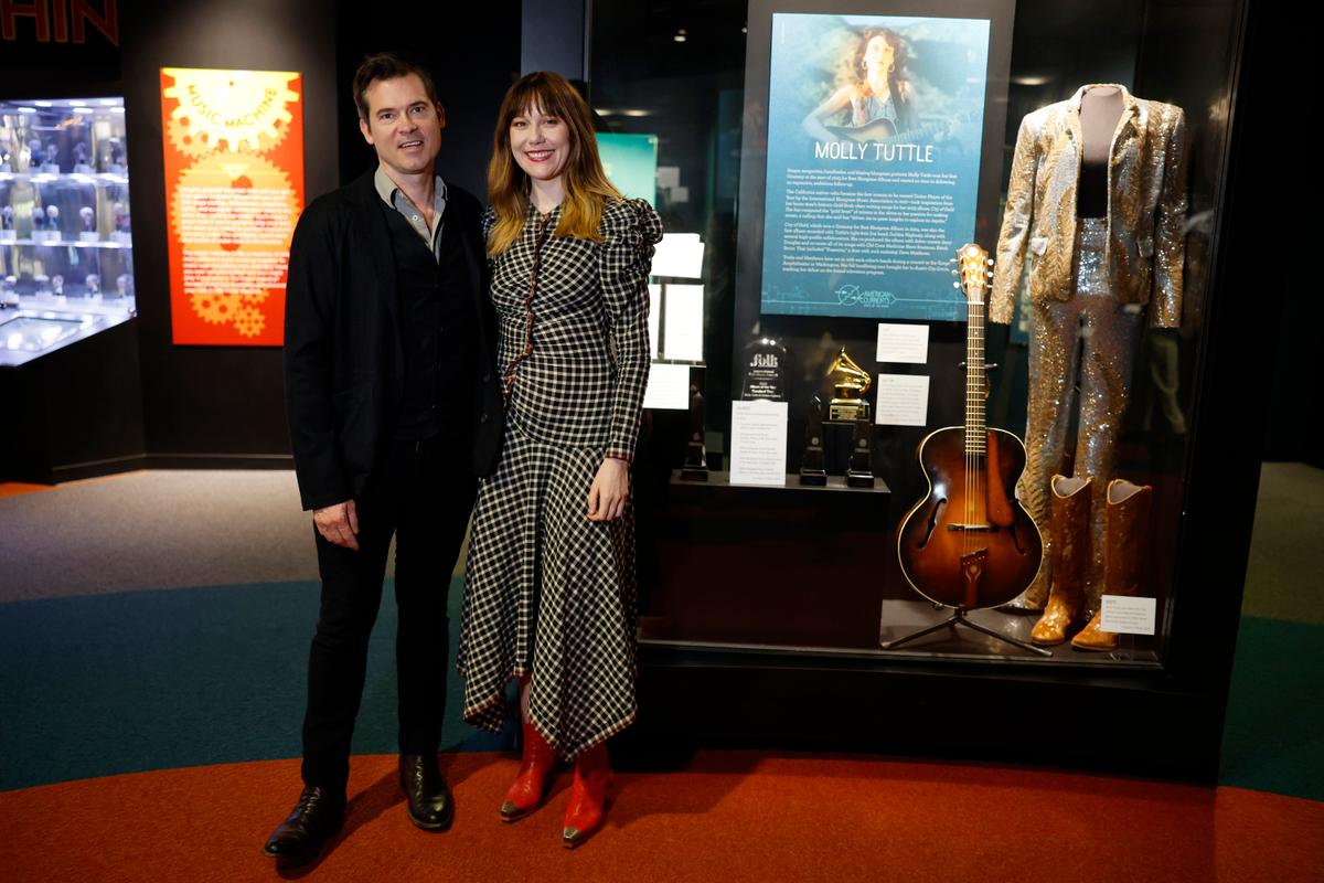 Ketch Secor, frontman for Old Crow Medicine Show, and Molly Tuttle attend the opening of "American Currents: State of the Music" at Country Music Hall of Fame and Museum on Feb. 27, 2024 in Nashville, Tenn. (Jason Kempin/Getty Images)