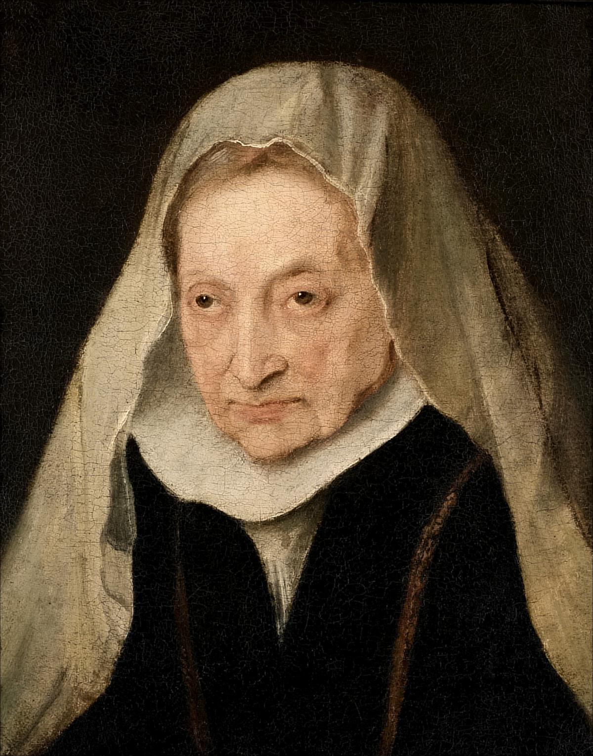 安東尼‧范戴克(Anthony van Dyck)1624年創作的《索福尼斯巴‧安圭索拉肖像》(Portrait of Sofonisba Anguissola),面板油畫,41.6cm × 33.7cm,英國國家信託收藏。(公有領域)