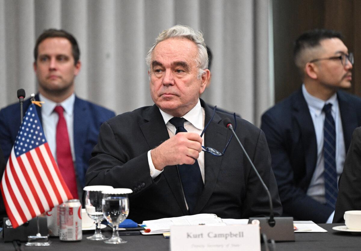 U.S. Deputy Secretary of State Kurt Campbell attends a trilateral meeting with South Korea's First Vice Foreign Minister Kim Hong-kyun and Japan's Vice Foreign Minister Masataka Okano at the Foreign Ministry in Seoul on Oct. 16, 2024. (Jung Yeon-je/Pool/AFP via Getty Images)