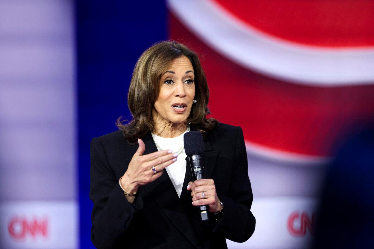 Democratic presidential candidate Vice President Kamala Harris speaks during a CNN Town Hall moderated by television host Anderson Cooper at Sun Center studios in Aston, Pa., on Oct. 23, 2024. (Charly Triballeau/AFP via Getty Images)