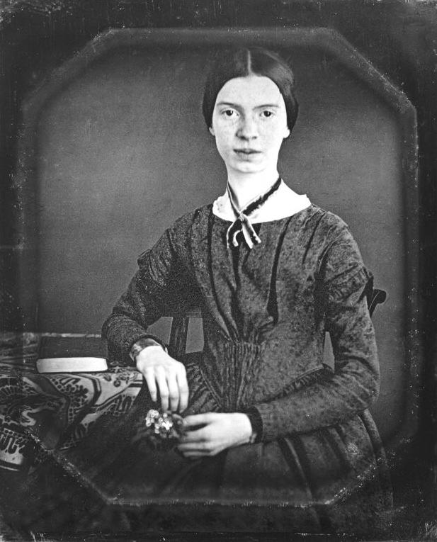 A restored 1848 daguerreotype of Emily Dickinson, a foundational American poet. (PD-US)