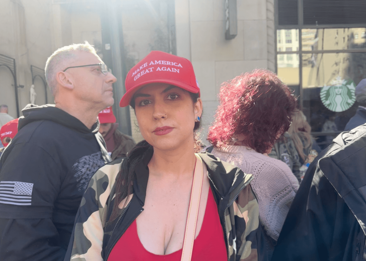 Trump Speaks at Madison Square Garden Rally 13 Laura Cachell in line for the Donald Trump rally at Madison Square Garden in New York City on Oct. 27, 2024. (Juliette Fairley/The Epoch Times)