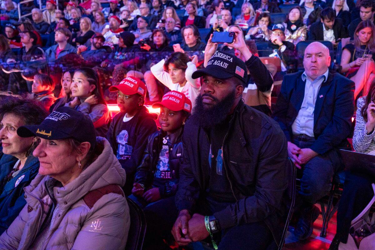 Attendees at a rally with former president Donald J. Trump at Madison Square Garden in New York City on Oct. 27, 2024. (Samira Bouaou/The Epoch Times)