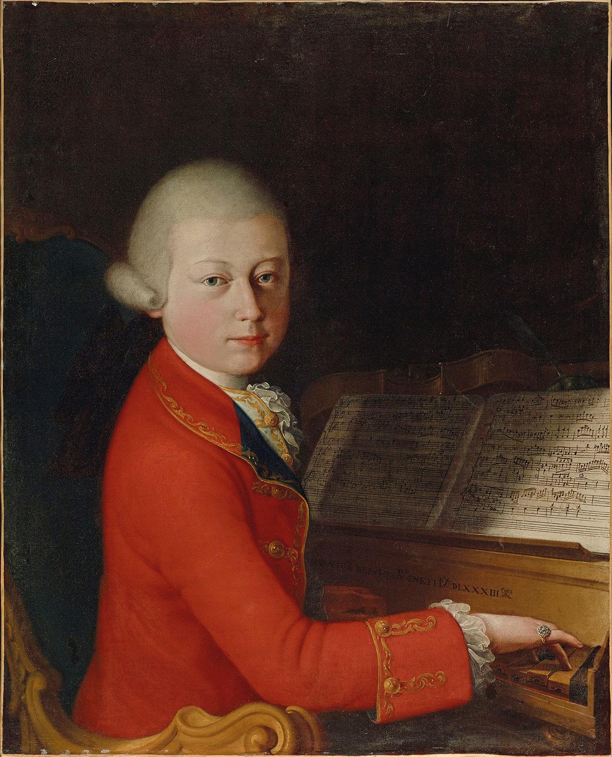 A portrait of Wolfgang Amadeus Mozart at the age of 13 in Verona, circa 1770, by unknown 18th century artist. Oil on canvas. Researchers believe “Serenade in C” was written when Mozart was between 10 and 13 years old. (Public Domain)