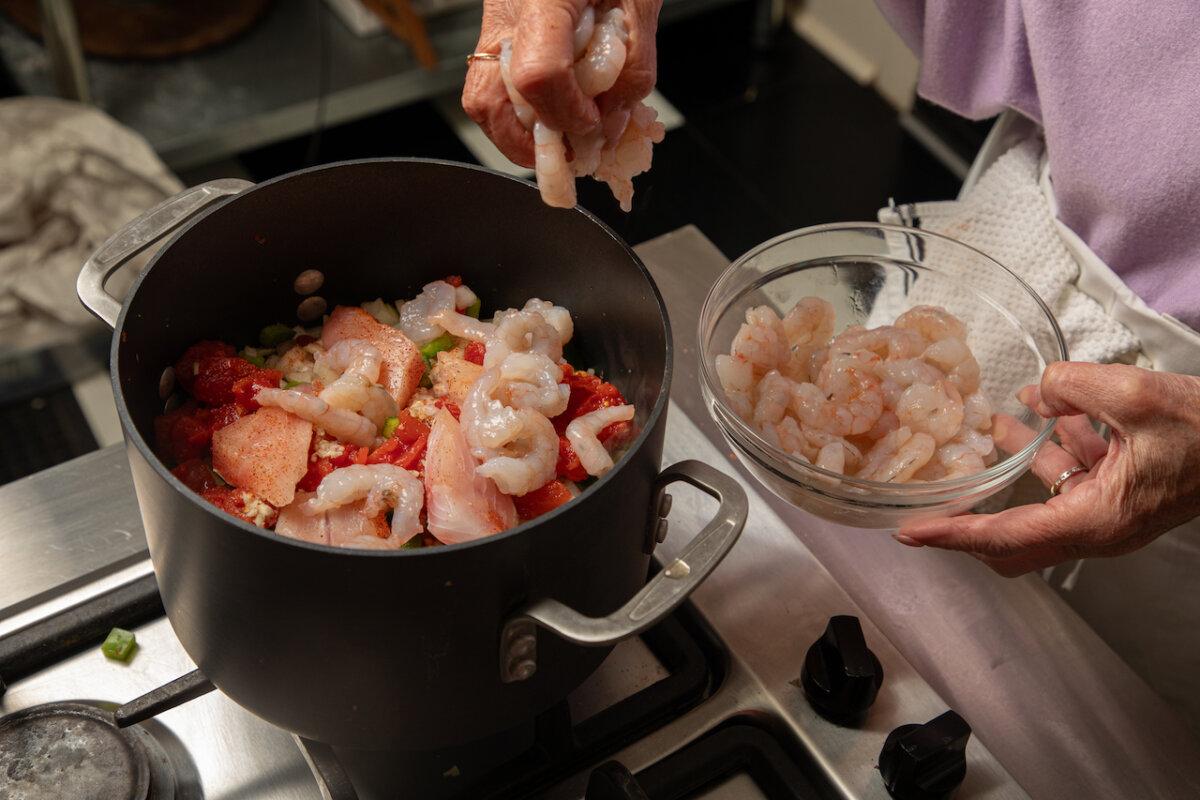 The seafood is layered and then cooked low and slow. (Randy Krause Schmidt for Susan Schadt Press)