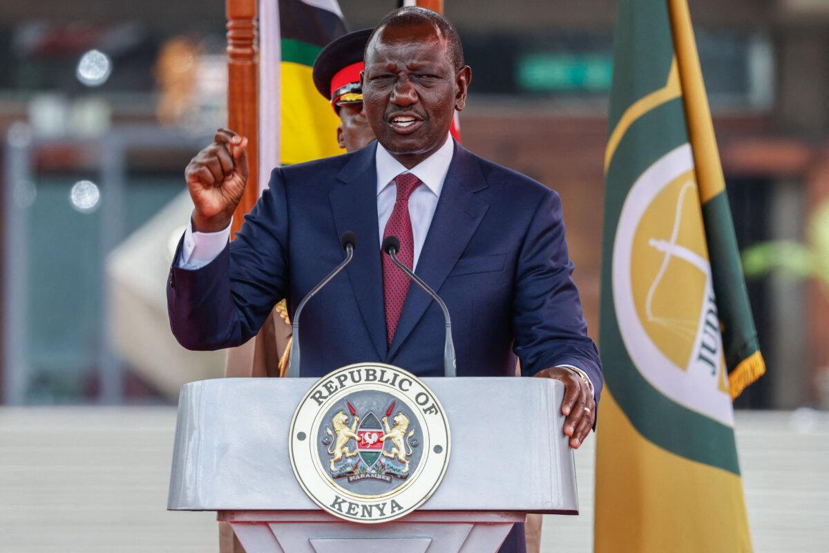 Kenyan President William Ruto makes remarks at the Kenya International Convention Centre (KICC) in Nairobi, Kenya, on Nov. 1, 2024. (Simon Maina/AFP via Getty Images)