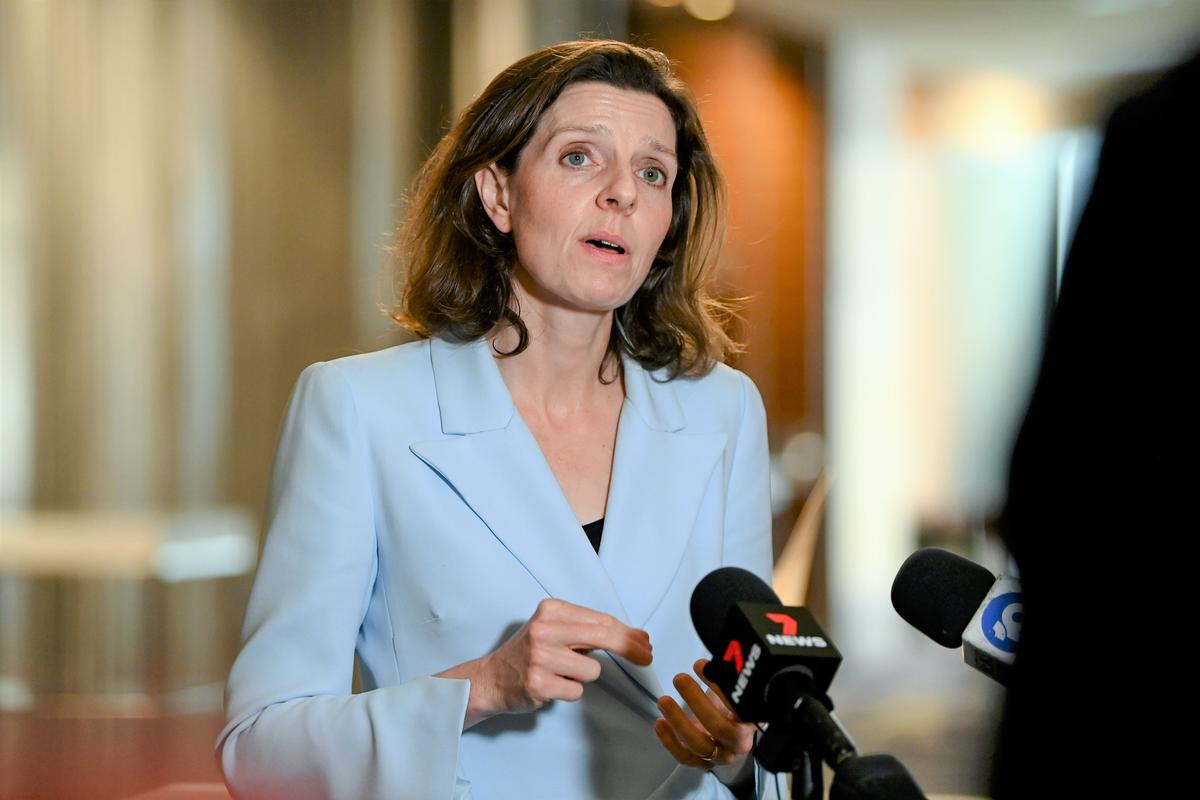 Wentworth Alleglas Pender's federal candidate will talk to the media at a press conference following the fuel security summit held in Sydney, Australia on April 21, 2022 (AAP IMAGE/BIANCA DE MARCHI)