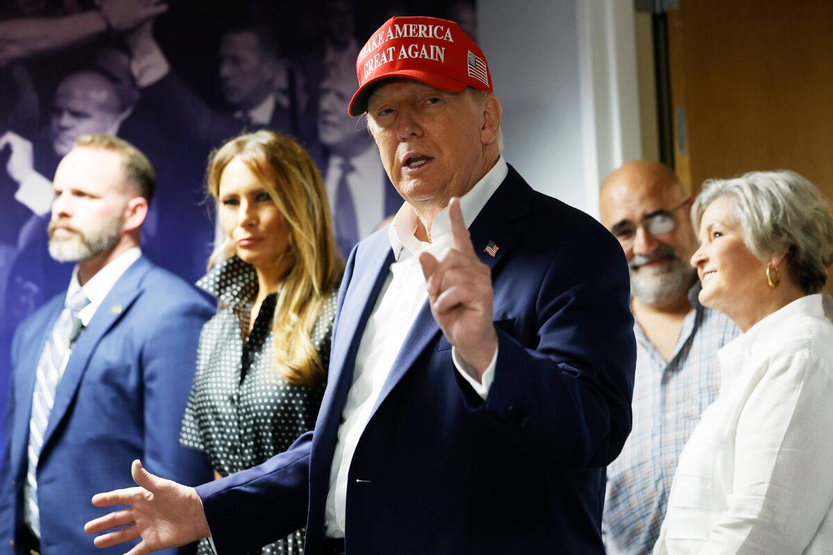 Republican presidential nominee and former President Donald Trump thanks his staff at his campaign headquarters in West Palm Beach, Fla., on Election Day, Nov. 5, 2024. (Chip Somodevilla/Getty Images)
