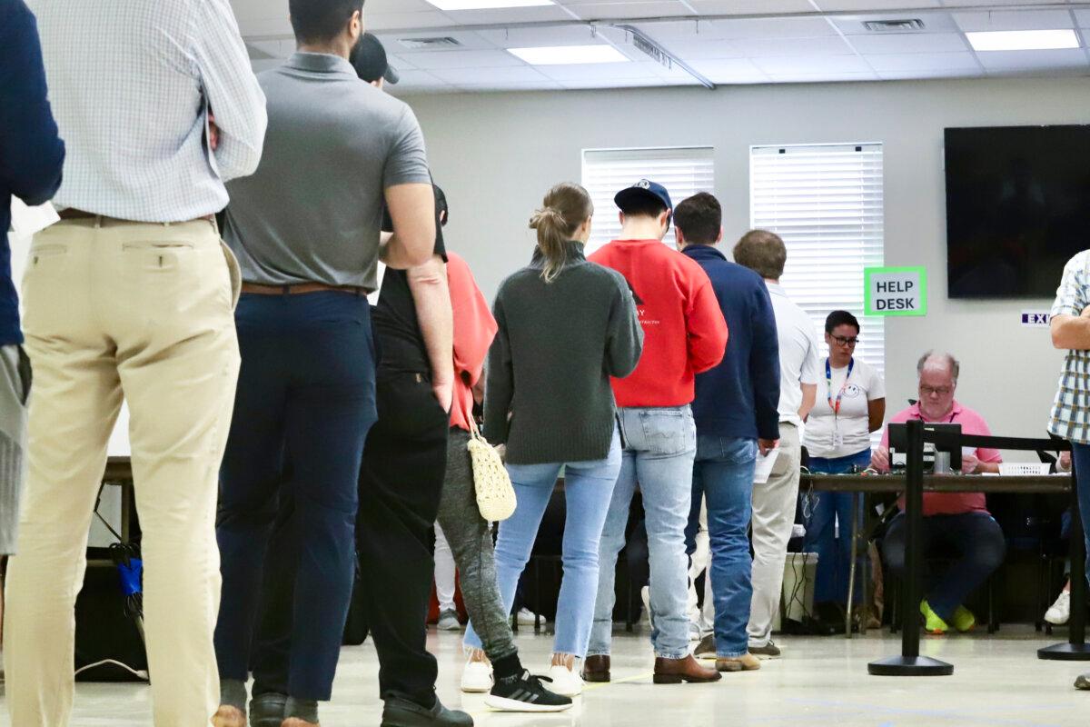 Voters continued to file during the middle of the afternoon at the precinct located at Greater Galilee Baptist Church in Charlotte, N.C., on Nov. 5, 2024. (Jennifer Podis for The Epoch Times)