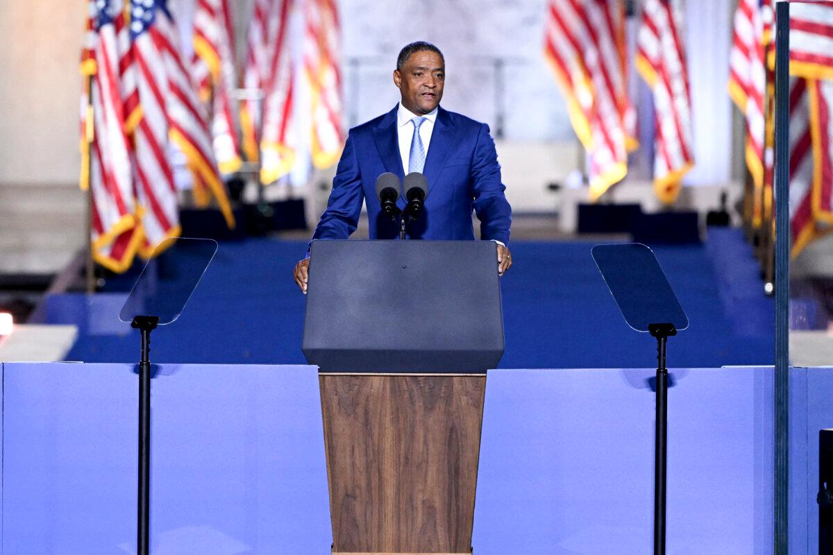 Former Representative Cedric Richmond speaks during an election night event for Vice President and Democratic presidential candidate Kamala Harris at Howard University in Washington on Nov. 6, 2024. (Saul Loeb/AFP via Getty Images)