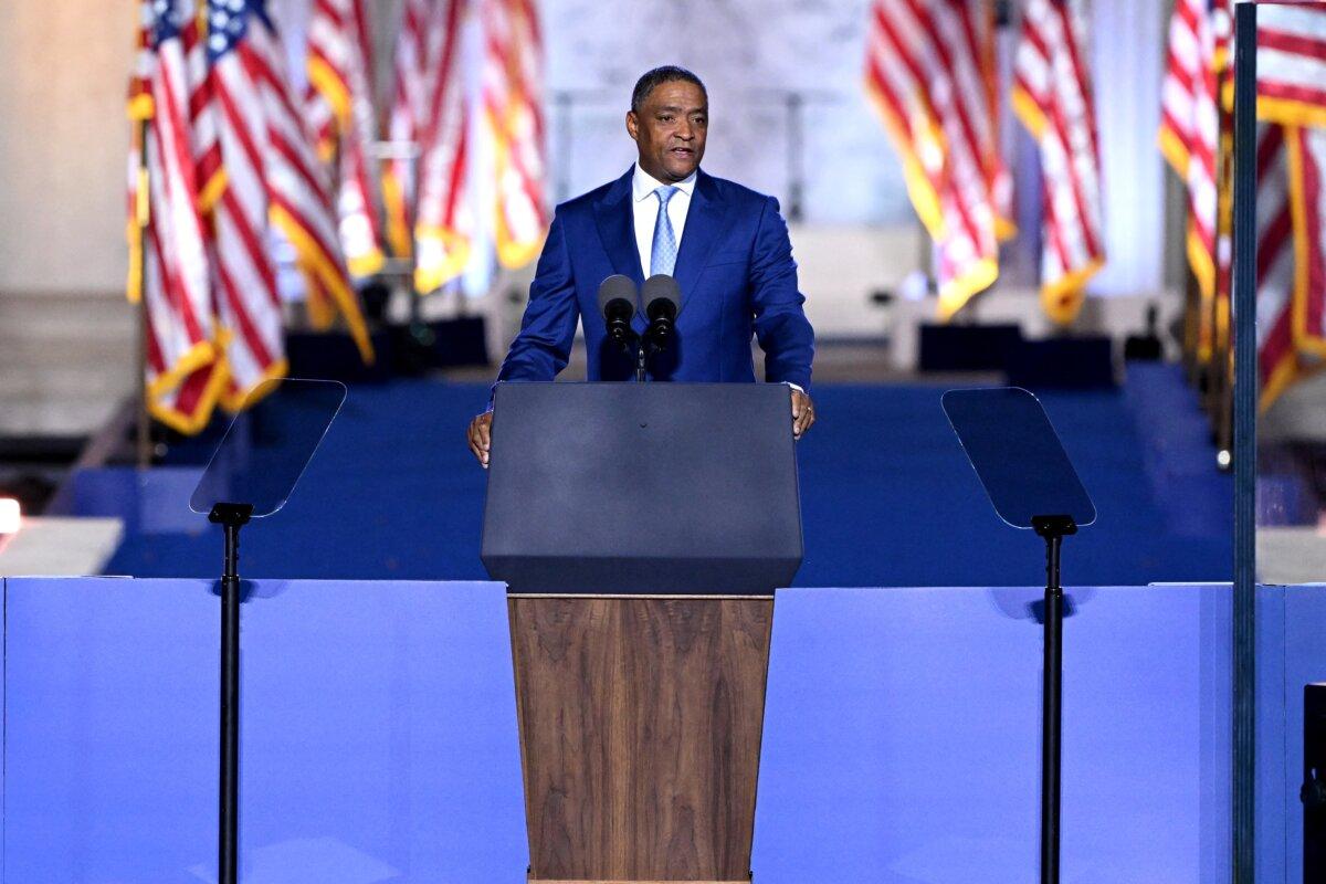 Former Rep. Cedric Richmond speaks during an election night event for Vice President and Democratic presidential nominee Kamala Harris at Howard University in Washington on Nov. 6, 2024. (Saul Loeb / AFP via Getty)